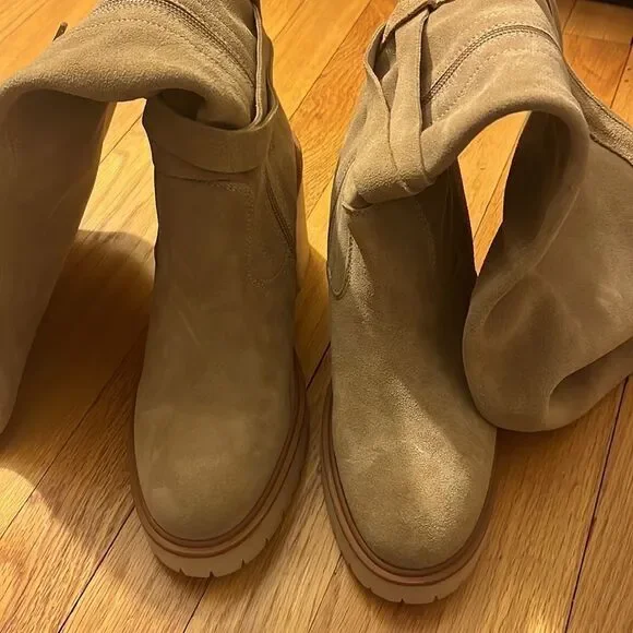 New Free People Jasper Platform Over The Knee Boots Suede Tan Size 9.5